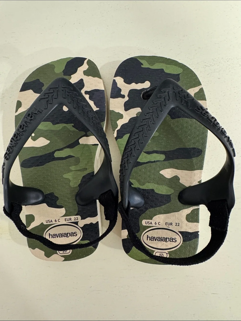 Havaianas Baby Camo Flip Flops - Green, Black & Tan Size 6